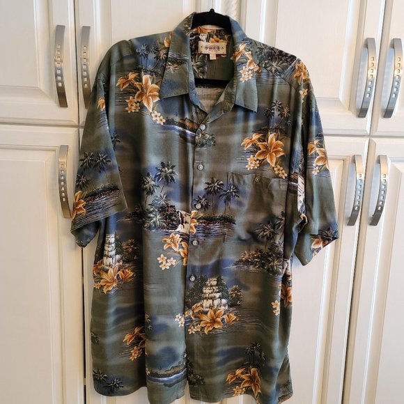 CAMPIA BLUE / GREEN HAWAIIAN SHIRT XL MADE IN KOREA - Picture 2 of 5
